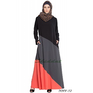 Asymmetrical panels abaya- Tricolor